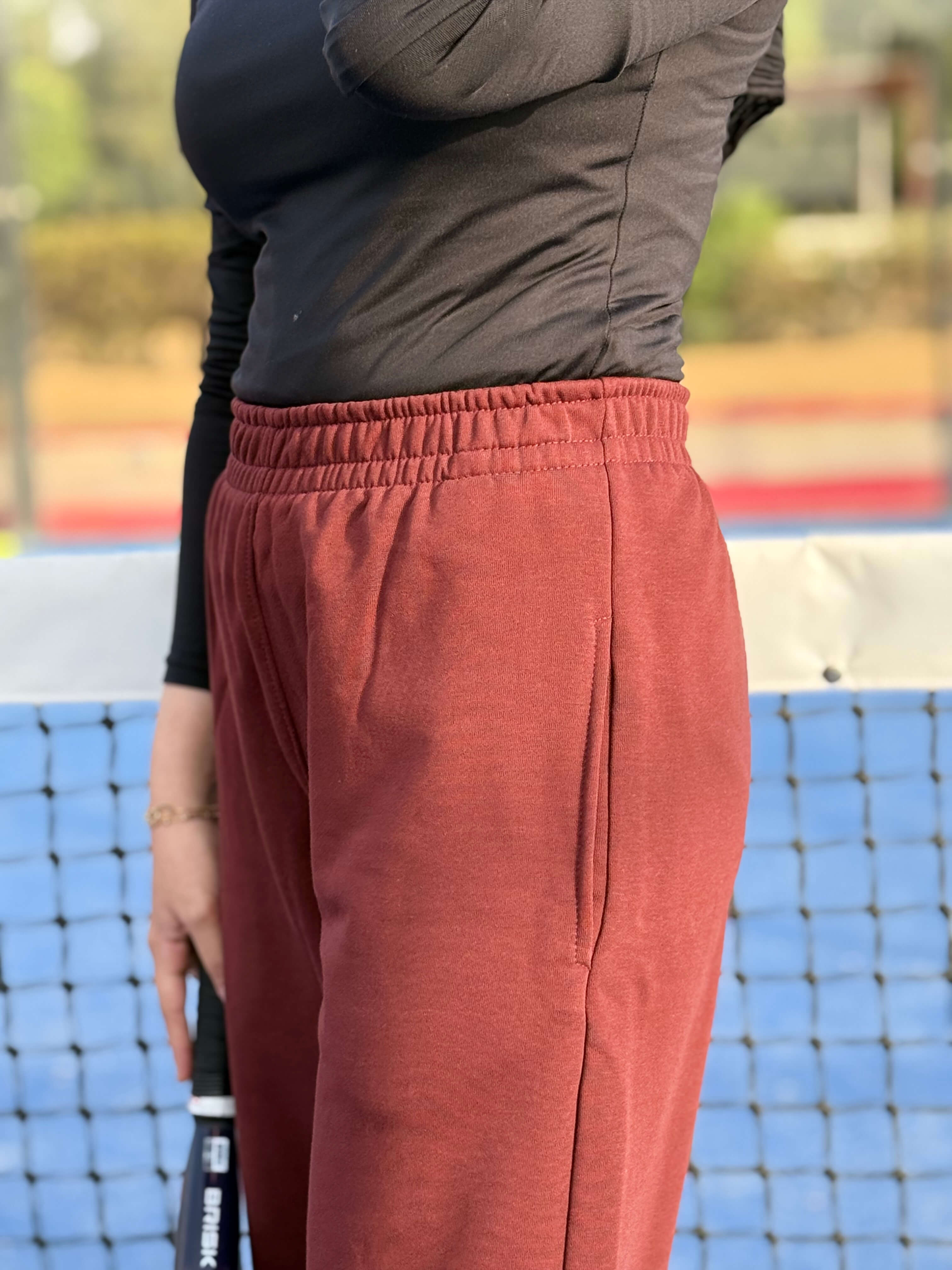 burgundy sweatpants