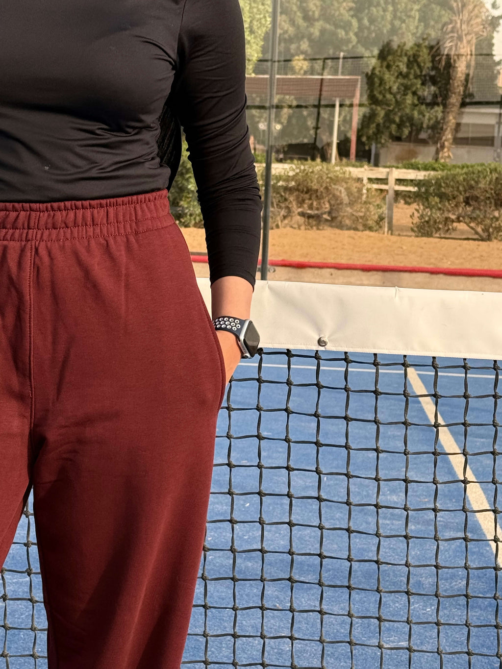 burgundy sweatpants